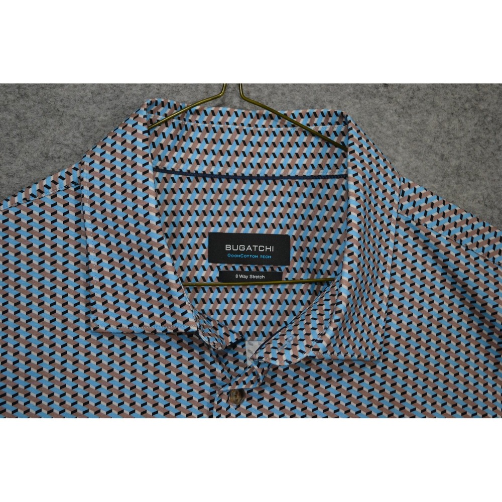 BUGATCHI 8 Way Shirt Mens XL Brown Blue Geometric OoohCotton Button Up Casual